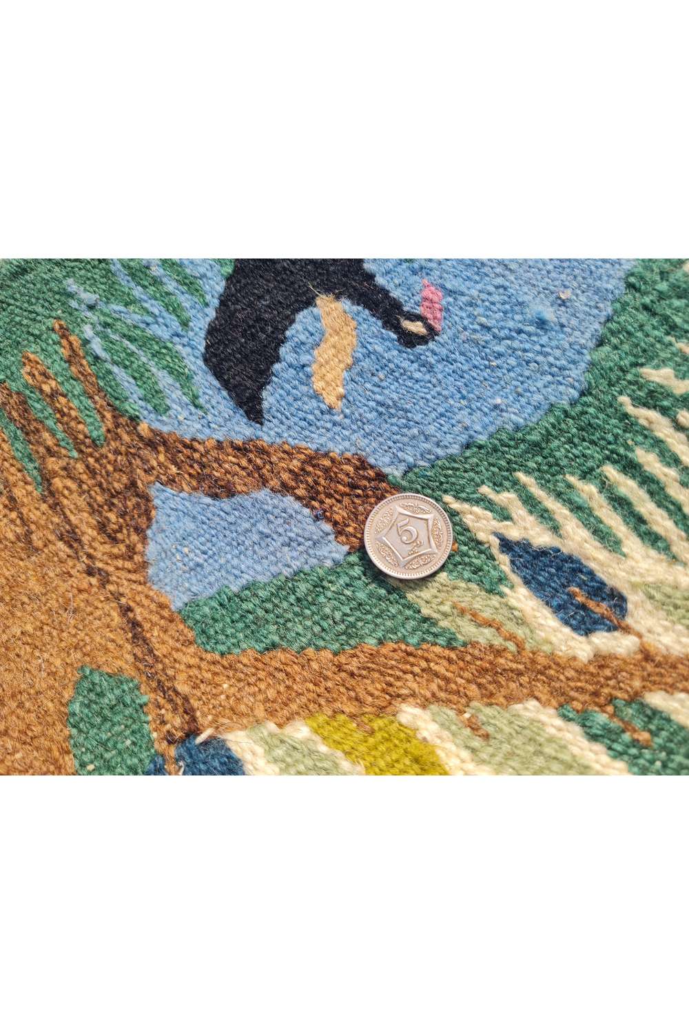 Hand Knotted Vintage Flat Weave Bulgaria Pictorial Kilim Kilim Wool Area Rug 3.0 x 1.11 Ft