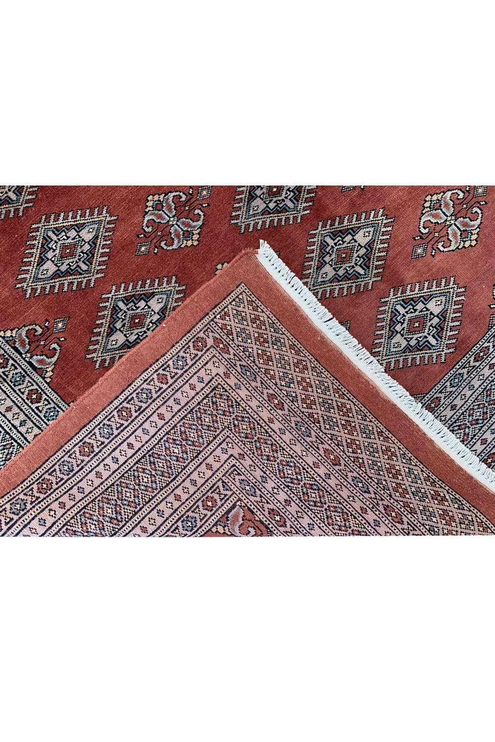 Authentic Hand Knotted Vintage Pakistani Bokhara Jhaldar Wool Area Rug 7.10 x 5.7 Ft