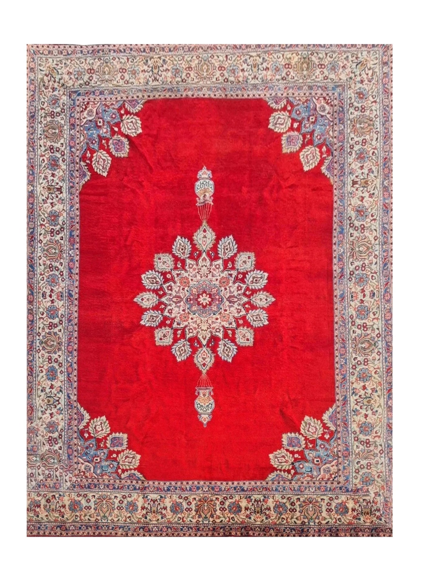 Authentic Hand Knotted Vintage Qashoun Wool Area Rug 12.2 x 8.11 Ft