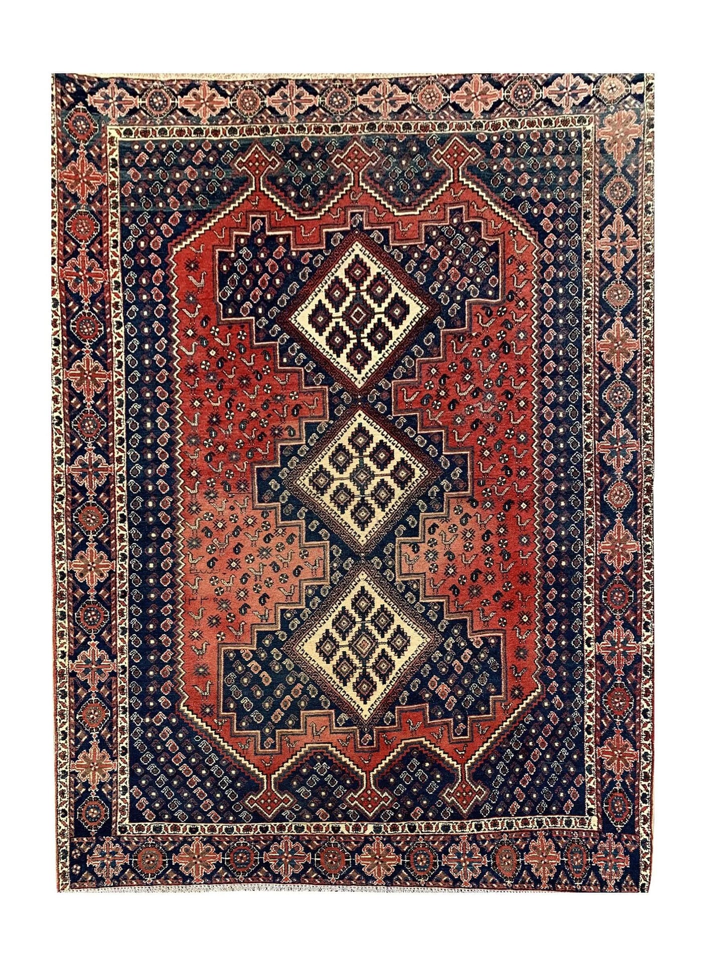 Amazing Hand Knotted Vintage Afshour Pictorial Wool Area Rug 6.5 x 5.4 Ft