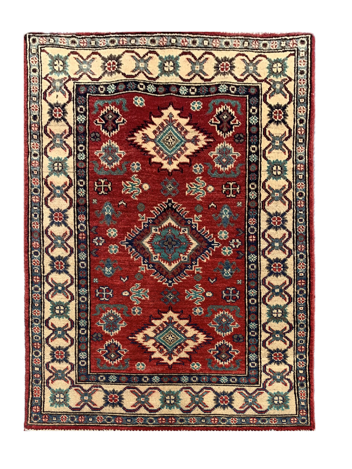 Amazing Hand Knotted Afghan Kazak Wool Area Rug 4.2 x 2.7 Ft