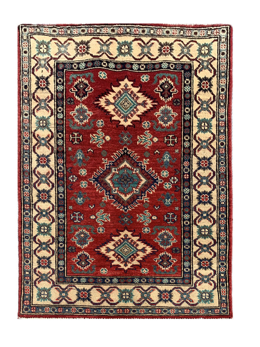 Amazing Hand Knotted Afghan Kazak Wool Area Rug 4.2 x 2.7 Ft