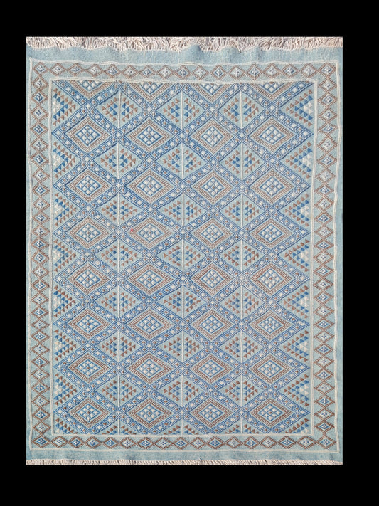 Hand Knotted Vintage Flat Weave Morocco Kilim Kilim Wool Area Rug 6.4 x 3.3 Ft
