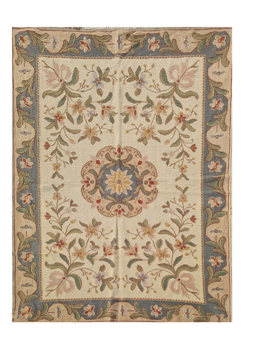 Hand Knotted Vintage Flat Weave France Kilim Kilim Wool Area Rug 7.4 x 5.2 Ft