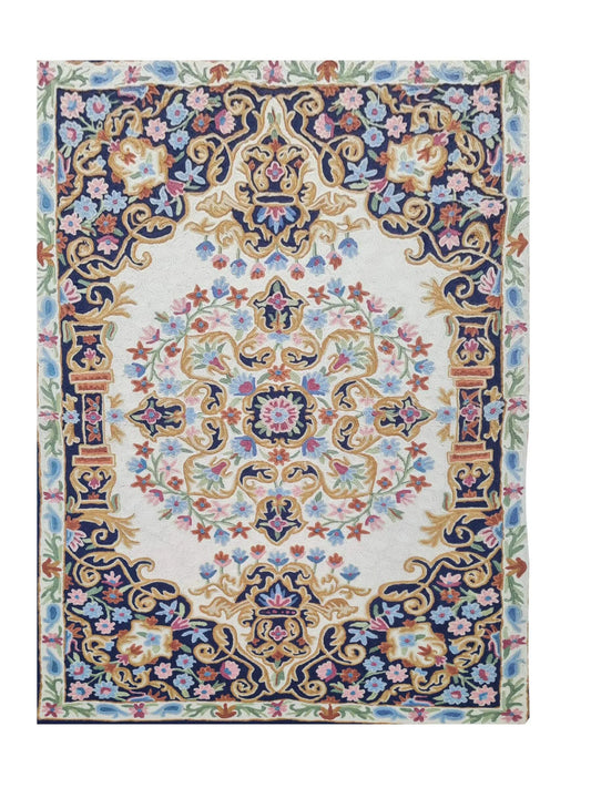 Hand Embroidered Needlework Vintage Kashmiri Textile Wall Hanging 4.0 x 2.6 Ft