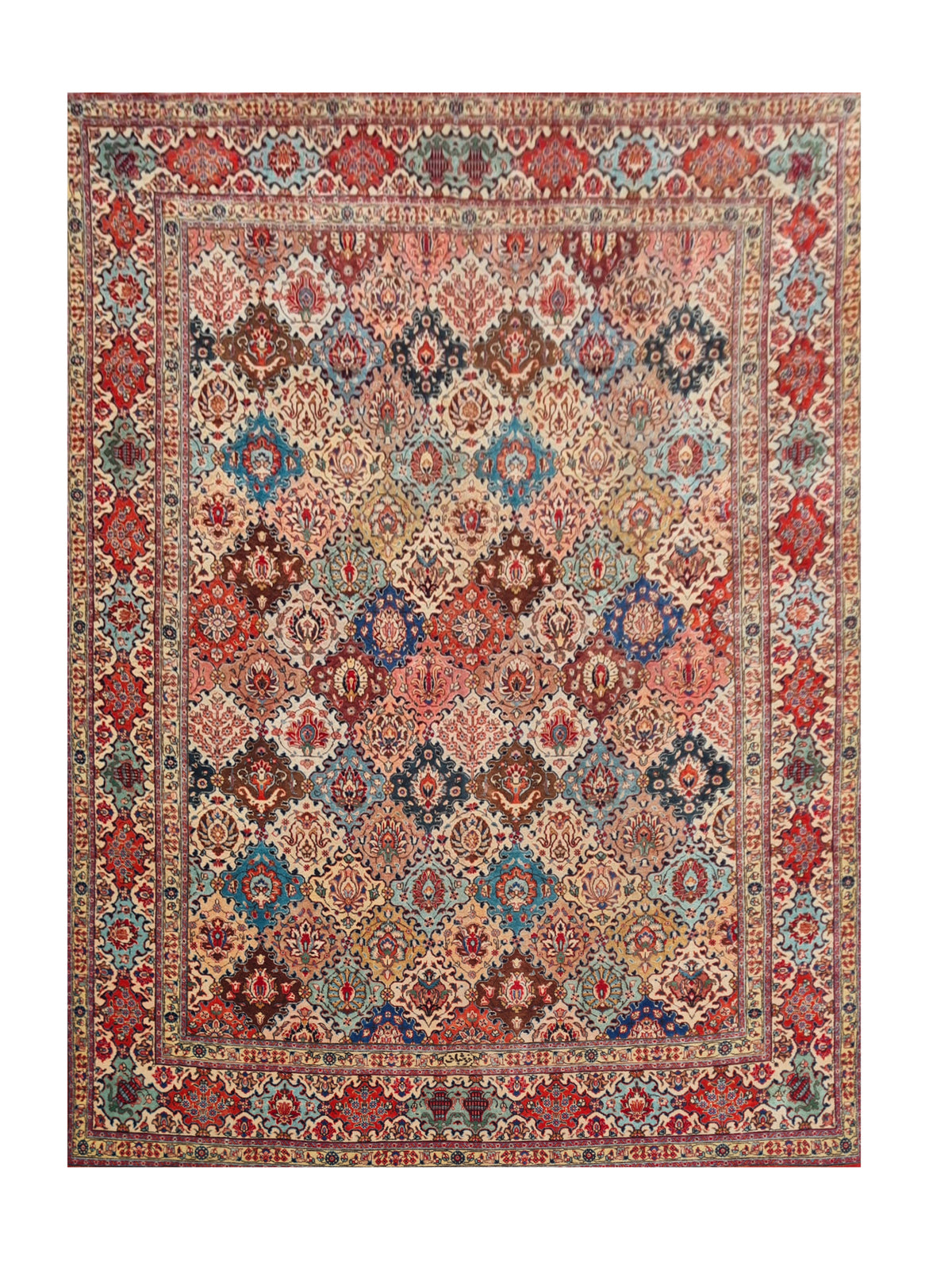 Amazing Hand Knotted Vintage Baghtiyaar Pictorial Wool Area Rug 12.10 x 9.5 Ft