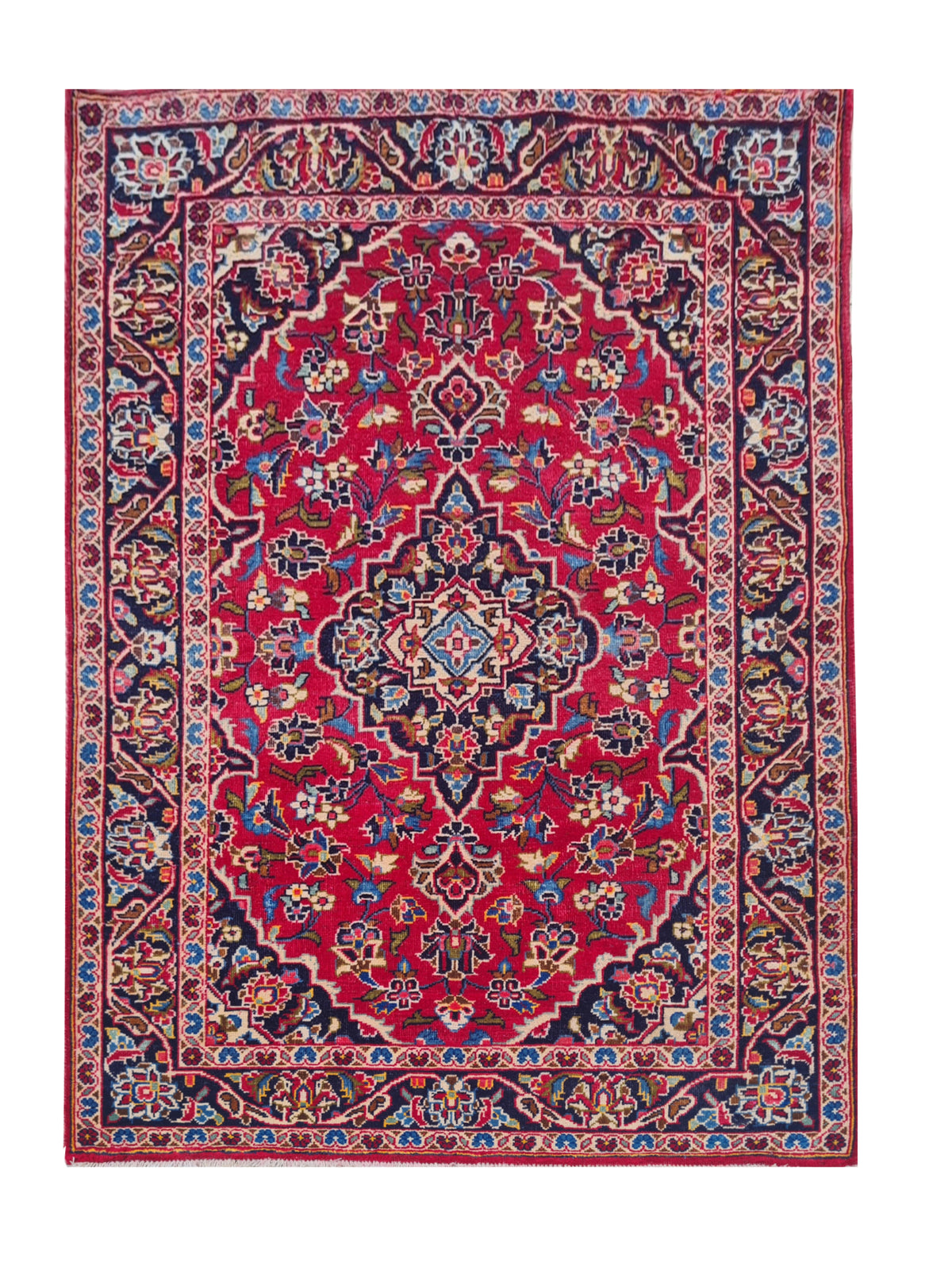 Amazing Hand Knotted Vintage Persian Kashan Wool Area Rug 5.0 x 3.3 Ft