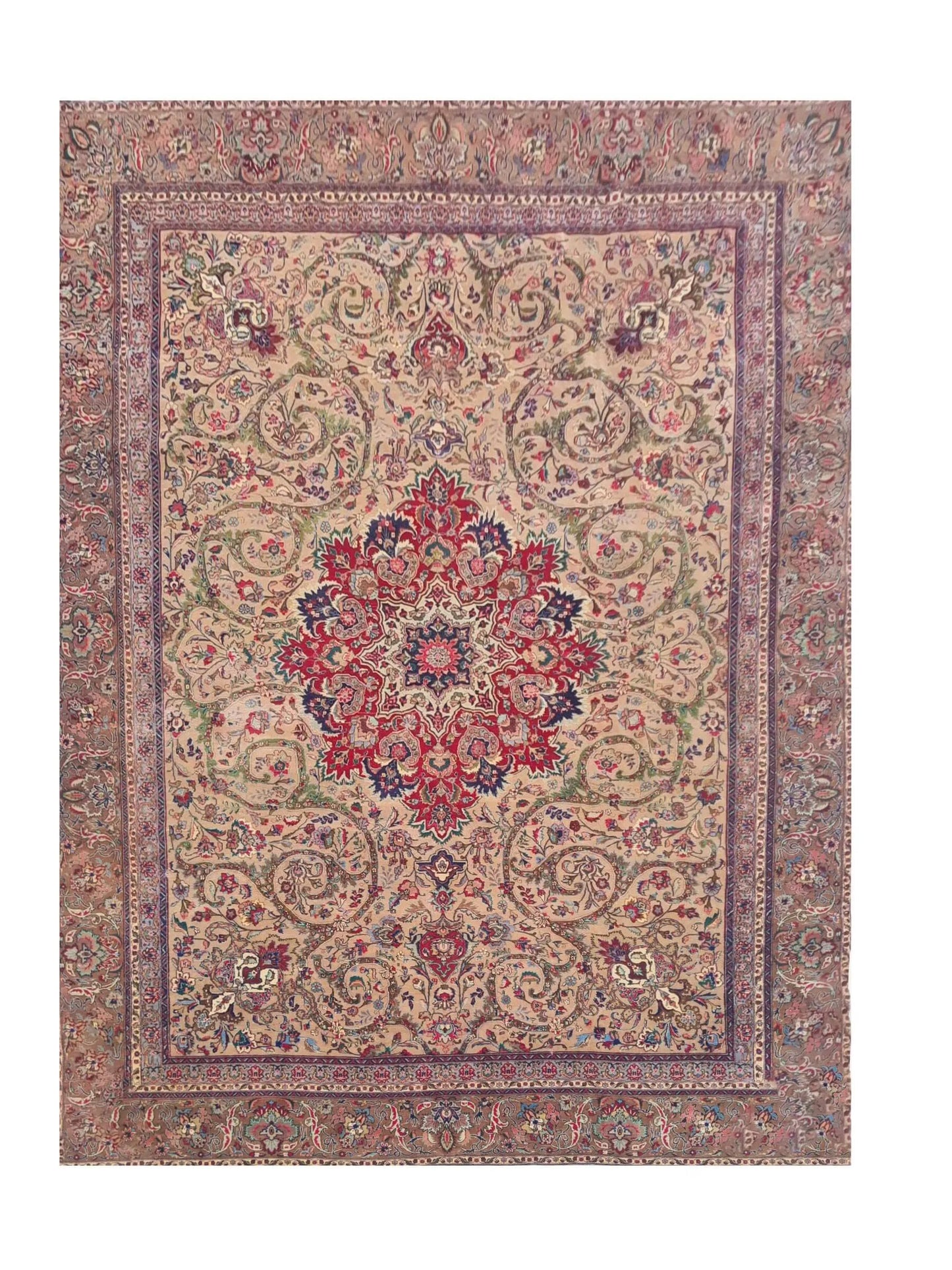 Authentic Hand Knotted Vintage Tabreez Wool Area Rug 12.6 x 9.3 Ft