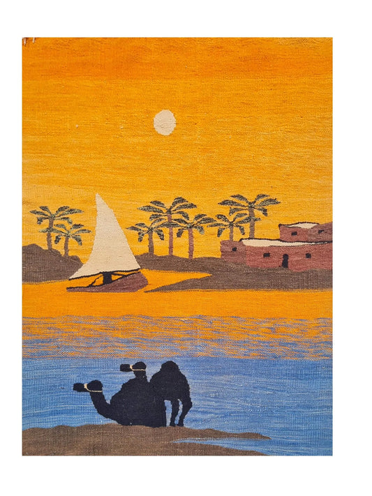 Hand Knotted Vintage Bulgaria Pictorial Kilim Wool Area Rug 3.10 x 2.7 Ft