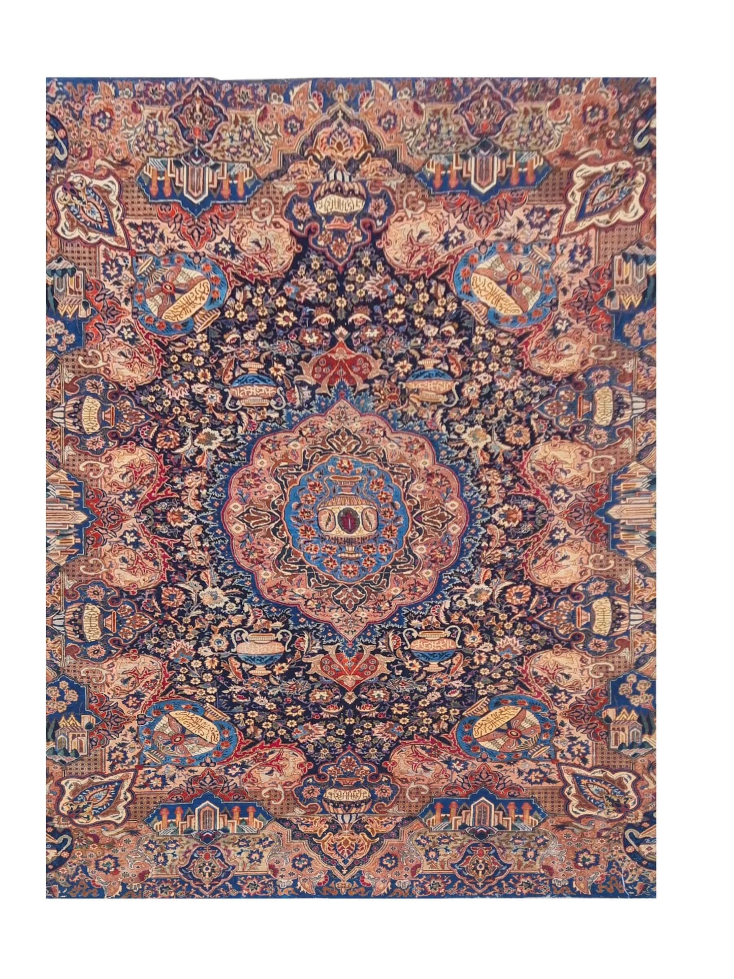 Authentic Hand Knotted Antique Kashmour Hunting Pictorial Wool Area Rug 12.11 x 7.9 Ft