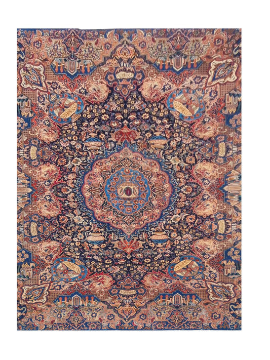 Authentic Hand Knotted Antique Kashmour Hunting Pictorial Wool Area Rug 12.11 x 7.9 Ft