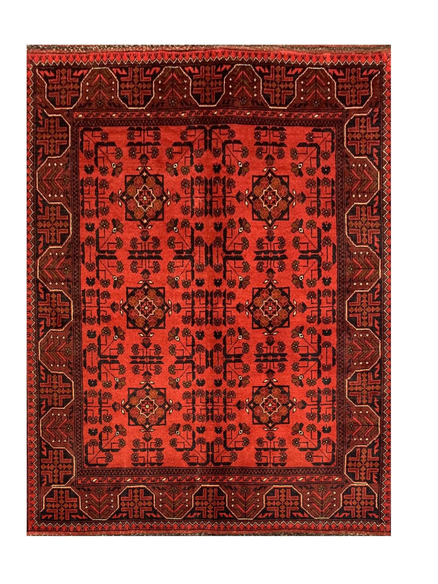 Fine Quality Hand Knotted Afghan Khal Muhammadi Wool Area Rug 6.6 x 5.0 Ft