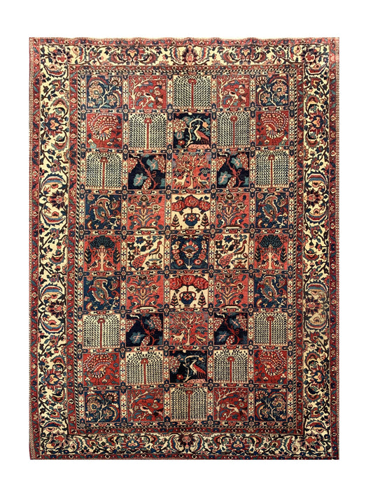 Amazing Hand Knotted Vintage Baghtiyaar Hunting Pictorial Wool Area Rug 10.6 x 7.1 Ft