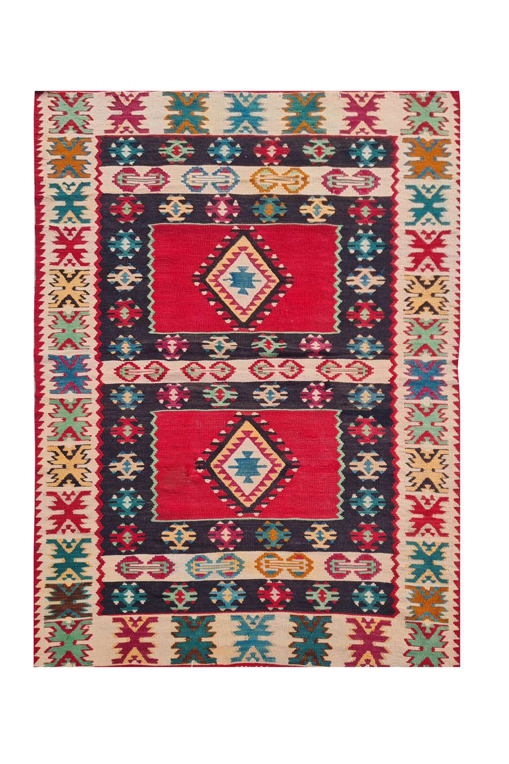 Hand Knotted Vintage Flat Weave Turkish Kilim Kilim Wool Area Rug 6.4 x 3.4 Ft