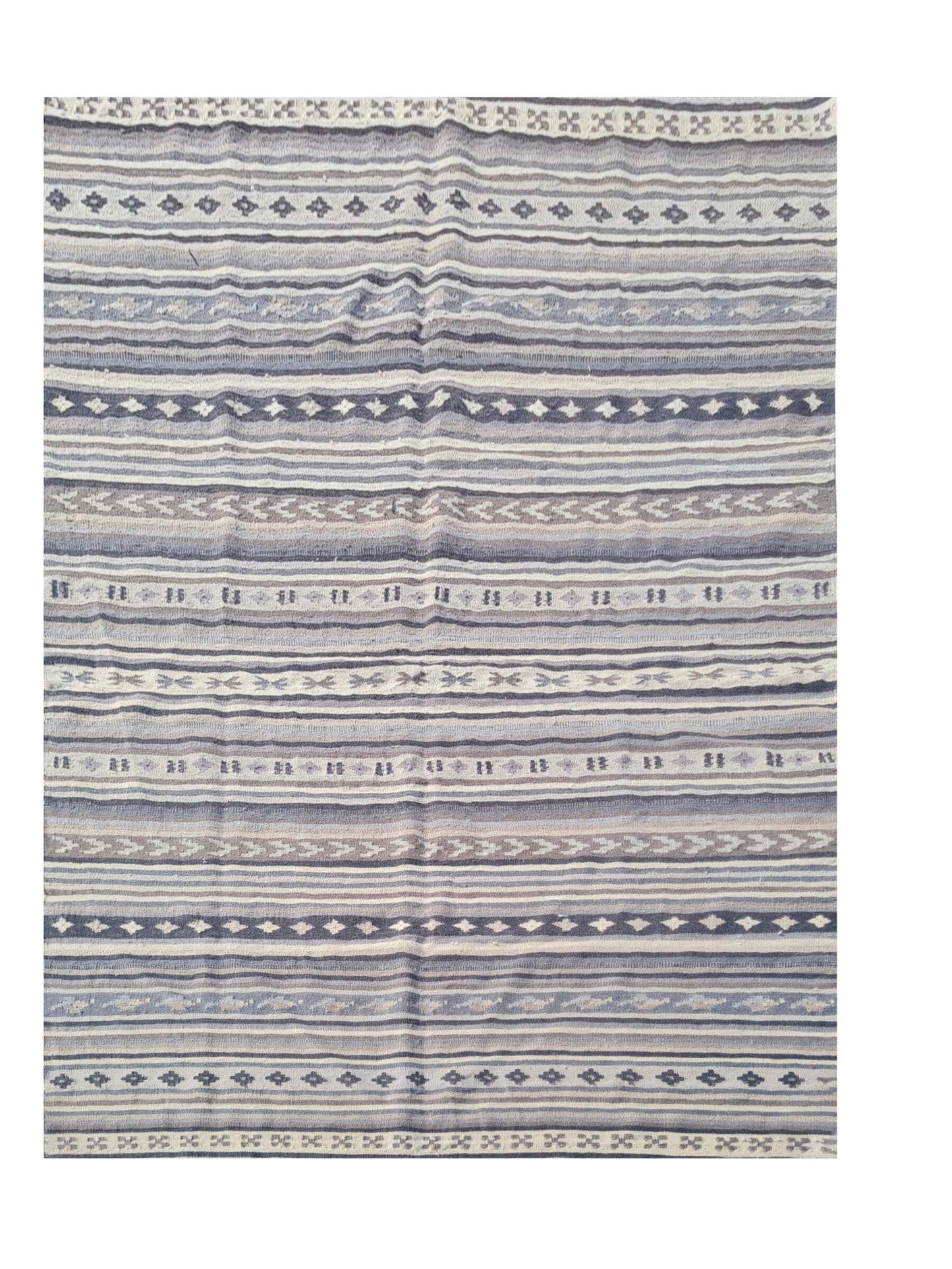 Hand Knotted Vintage Flat Weave Indo Kazak Kilim Kilim Wool Area Rug 6.5 x 4.6 Ft