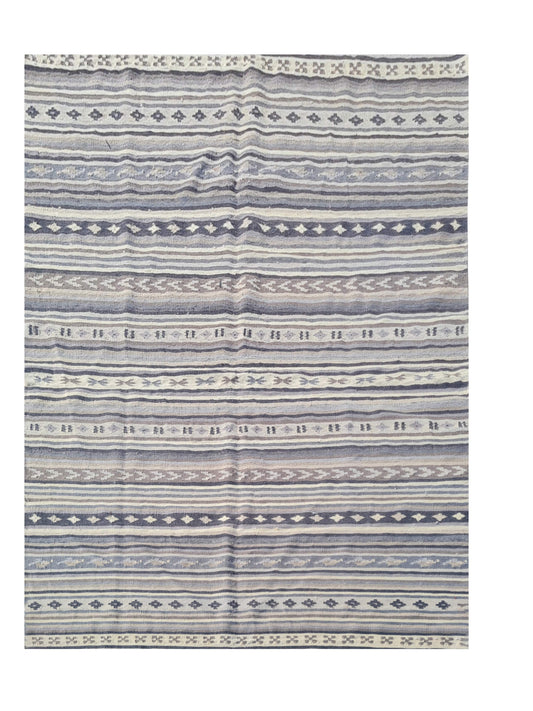 Hand Knotted Vintage Flat Weave Indo Kazak Kilim Kilim Wool Area Rug 6.5 x 4.6 Ft