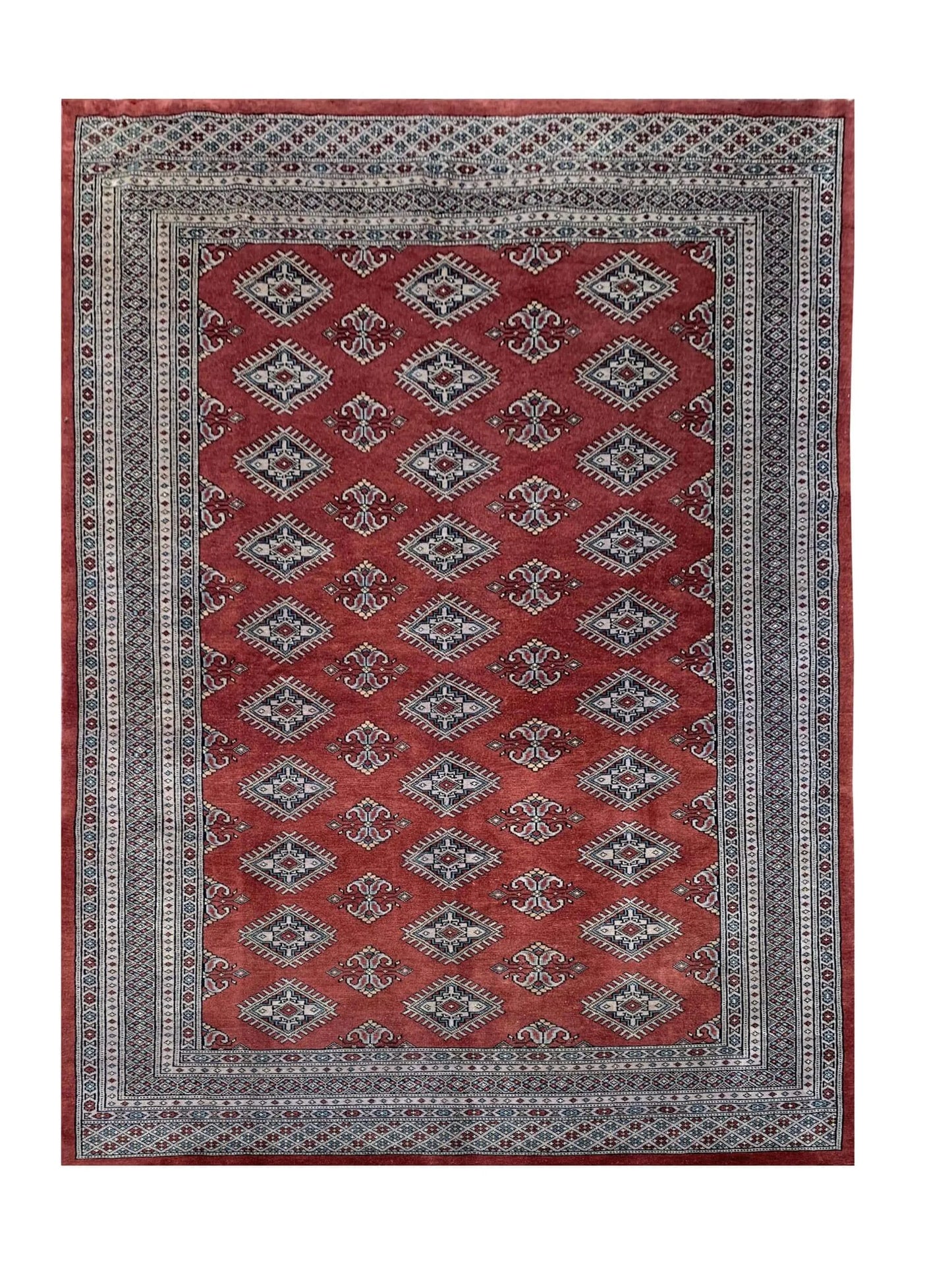 Authentic Hand Knotted Vintage Pakistani Bokhara Jhaldar Wool Area Rug 7.10 x 5.7 Ft