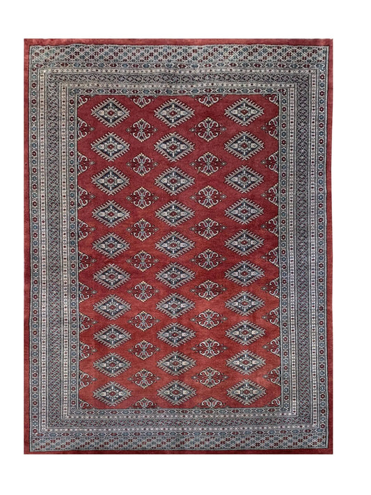 Authentic Hand Knotted Vintage Pakistani Bokhara Jhaldar Wool Area Rug 7.10 x 5.7 Ft