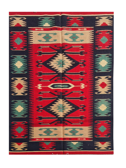 Hand Knotted Vintage Flat Weave Turkish Kilim Kilim Wool Area Rug 5.7 x 3.0 Ft