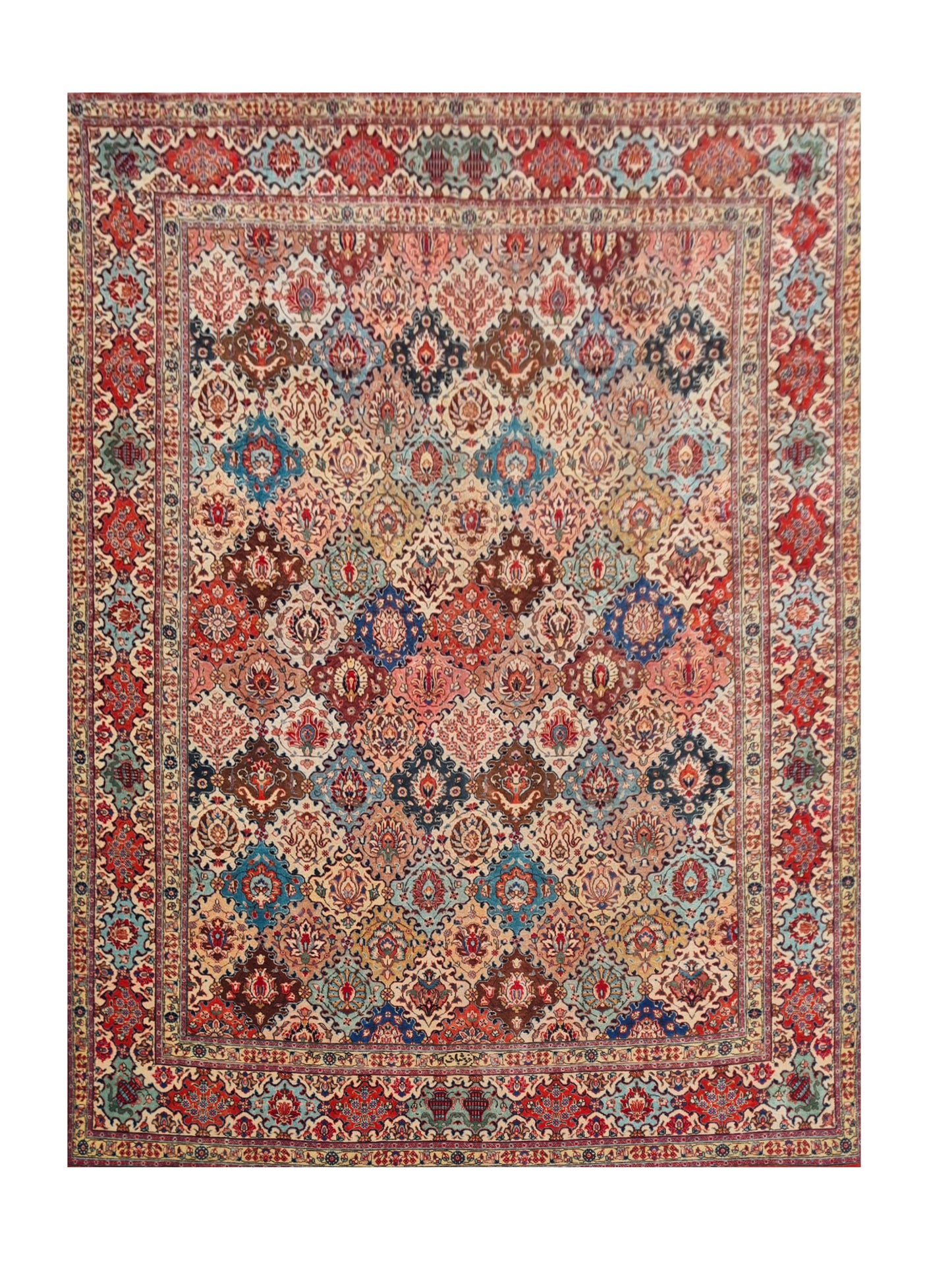 Amazing Hand Knotted Vintage Baghtiyaar Pictorial Wool Area Rug 12.10 x 9.5 Ft