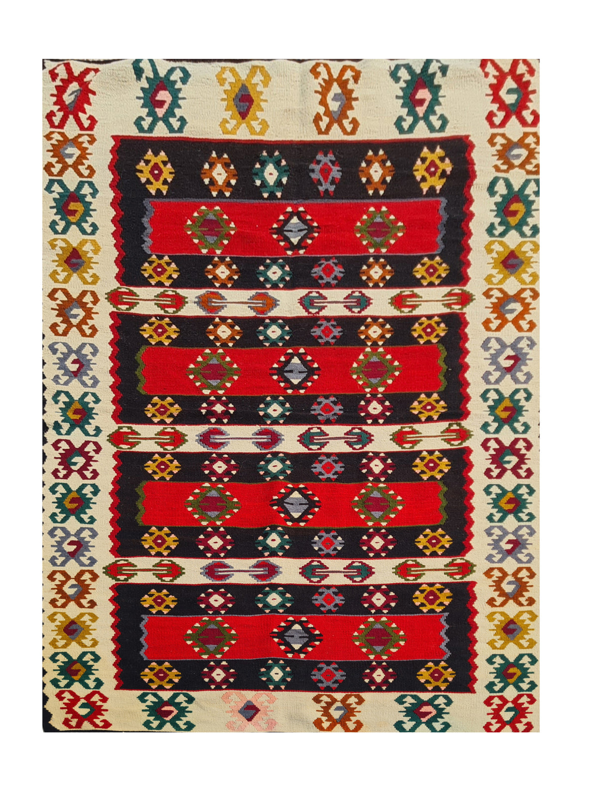 Hand Knotted Vintage Flat Weave Turkish Kilim Kilim Wool Area Rug 6.2 x 3.4 Ft
