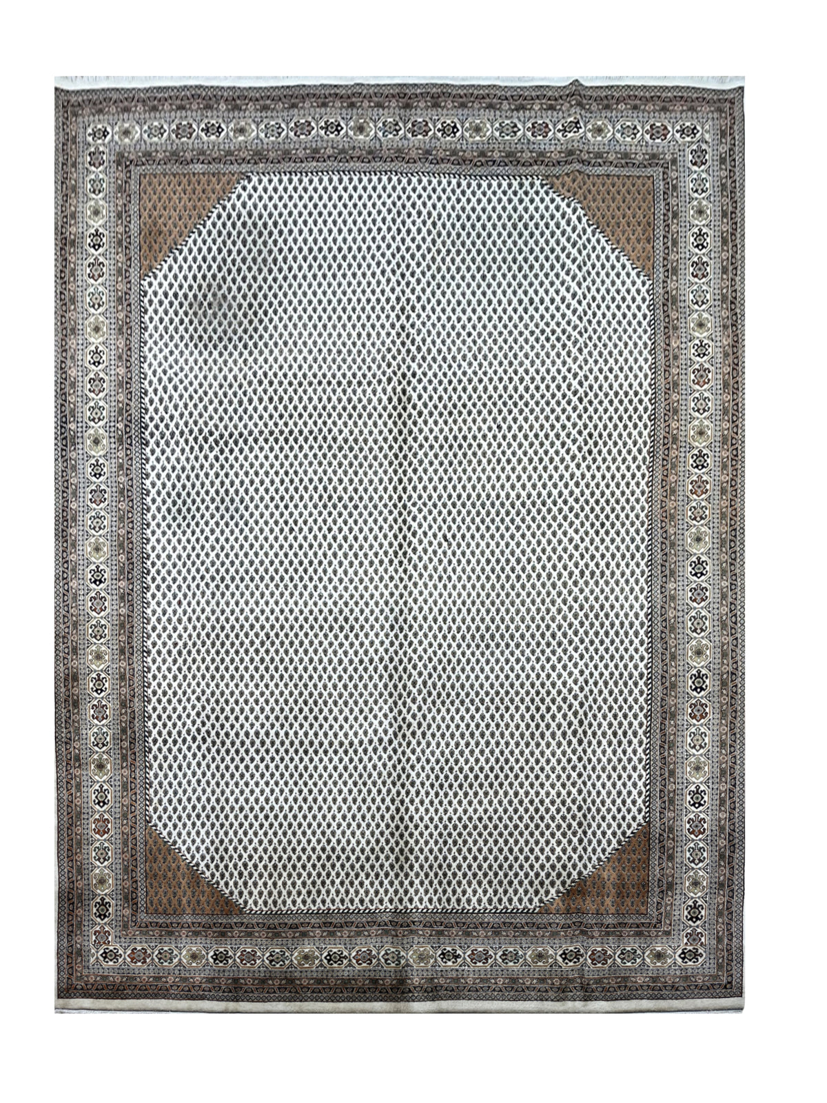 Amazing Hand Knotted Vintage Badam Gul Wool Area Rug 11.2 x 8.0 Ft