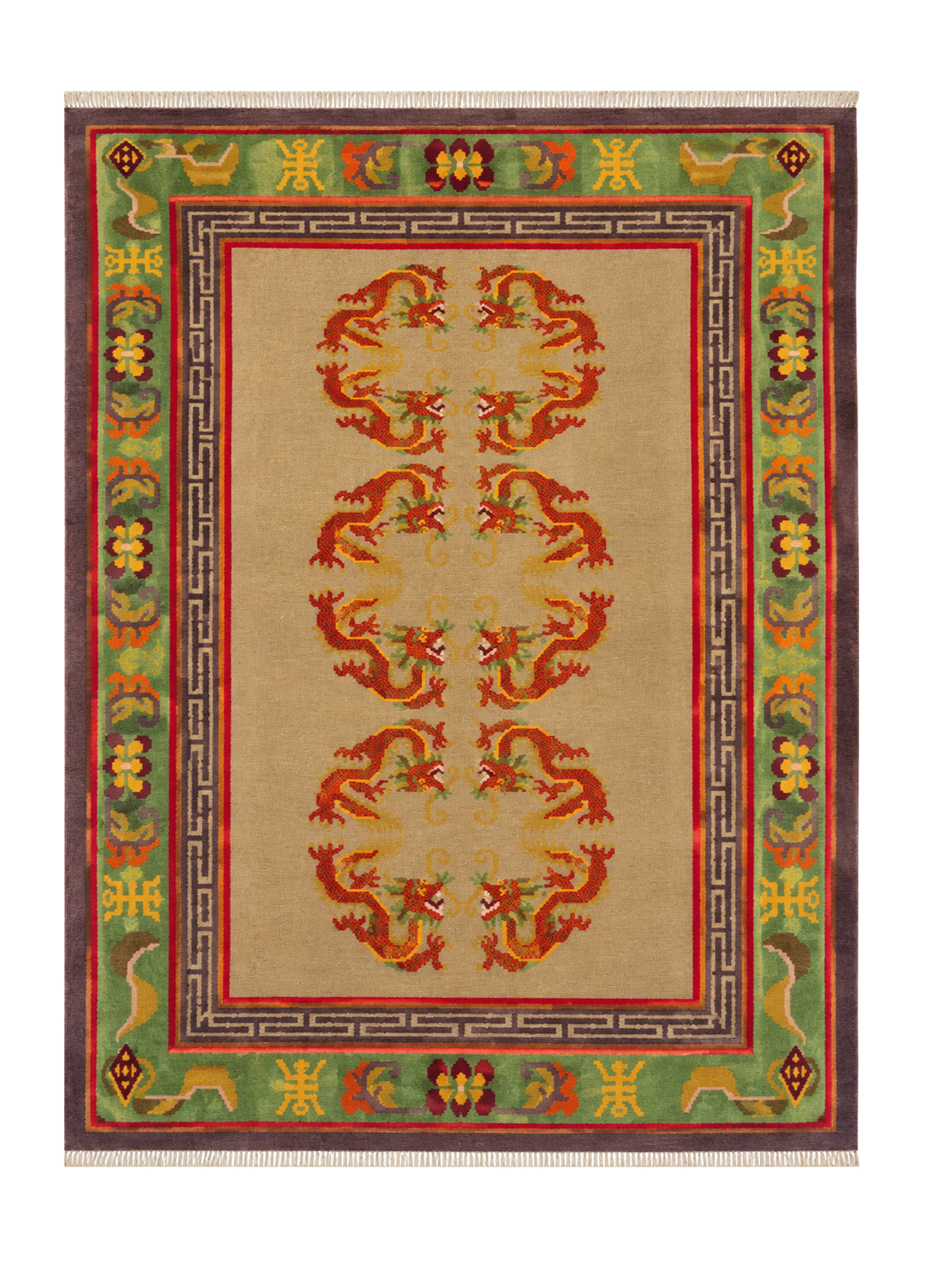 Amazing Hand Knotted Vintage Sino Tibet Silk Area Rug 5.10 x 3.11 Ft
