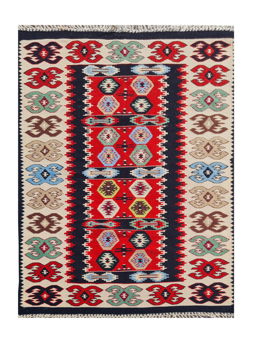 Hand Knotted Vintage Flat Weave Turkish Kilim Kilim Wool Area Rug 4.5 x 2.3 Ft