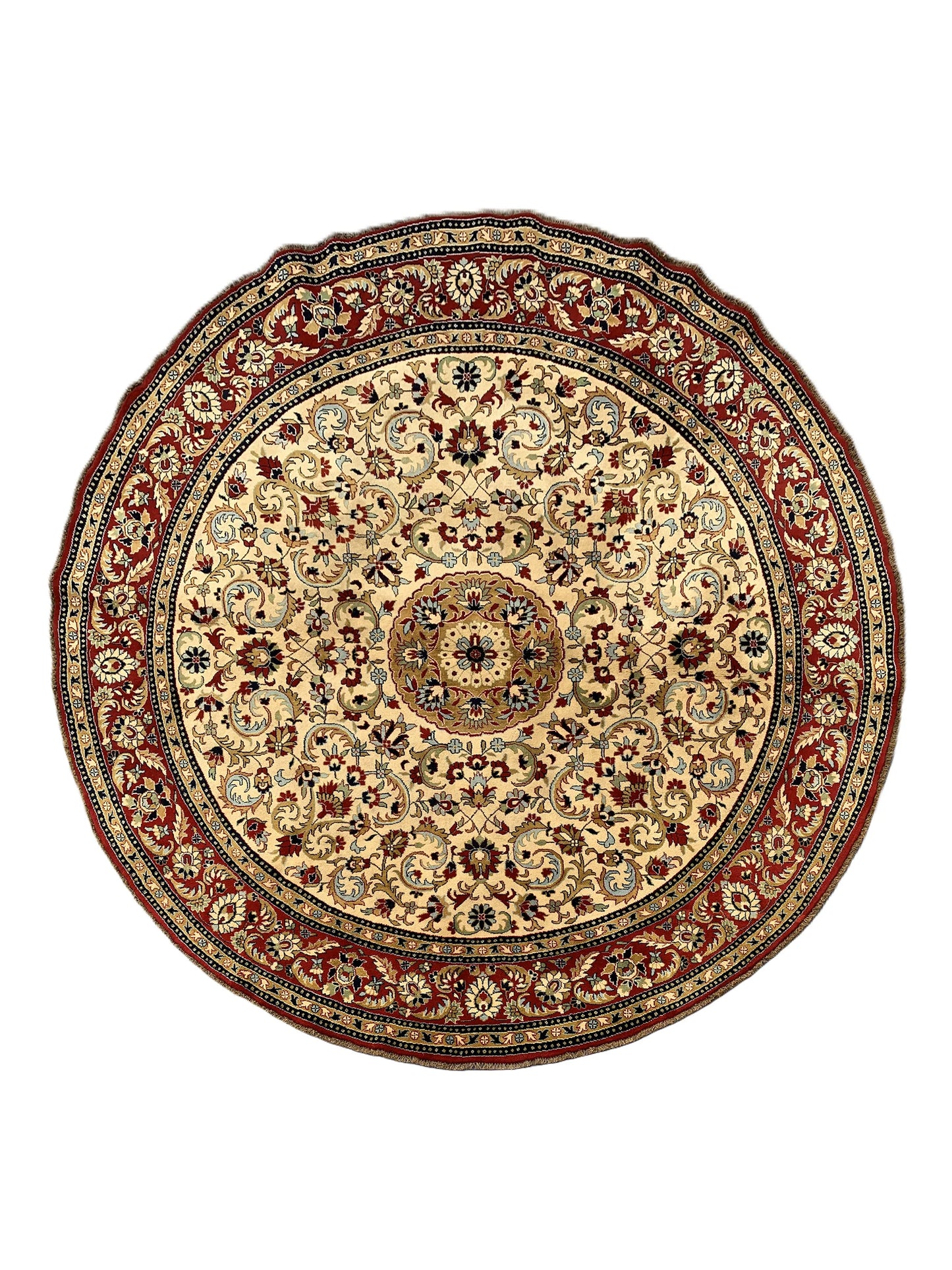 Amazing Hand Knotted Vintage Tabreez Round Wool Area Rug 9 x 8 Ft