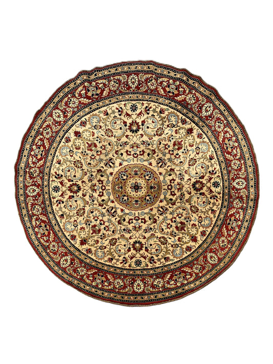 Amazing Hand Knotted Vintage Tabreez Round Wool Area Rug 9 x 8 Ft