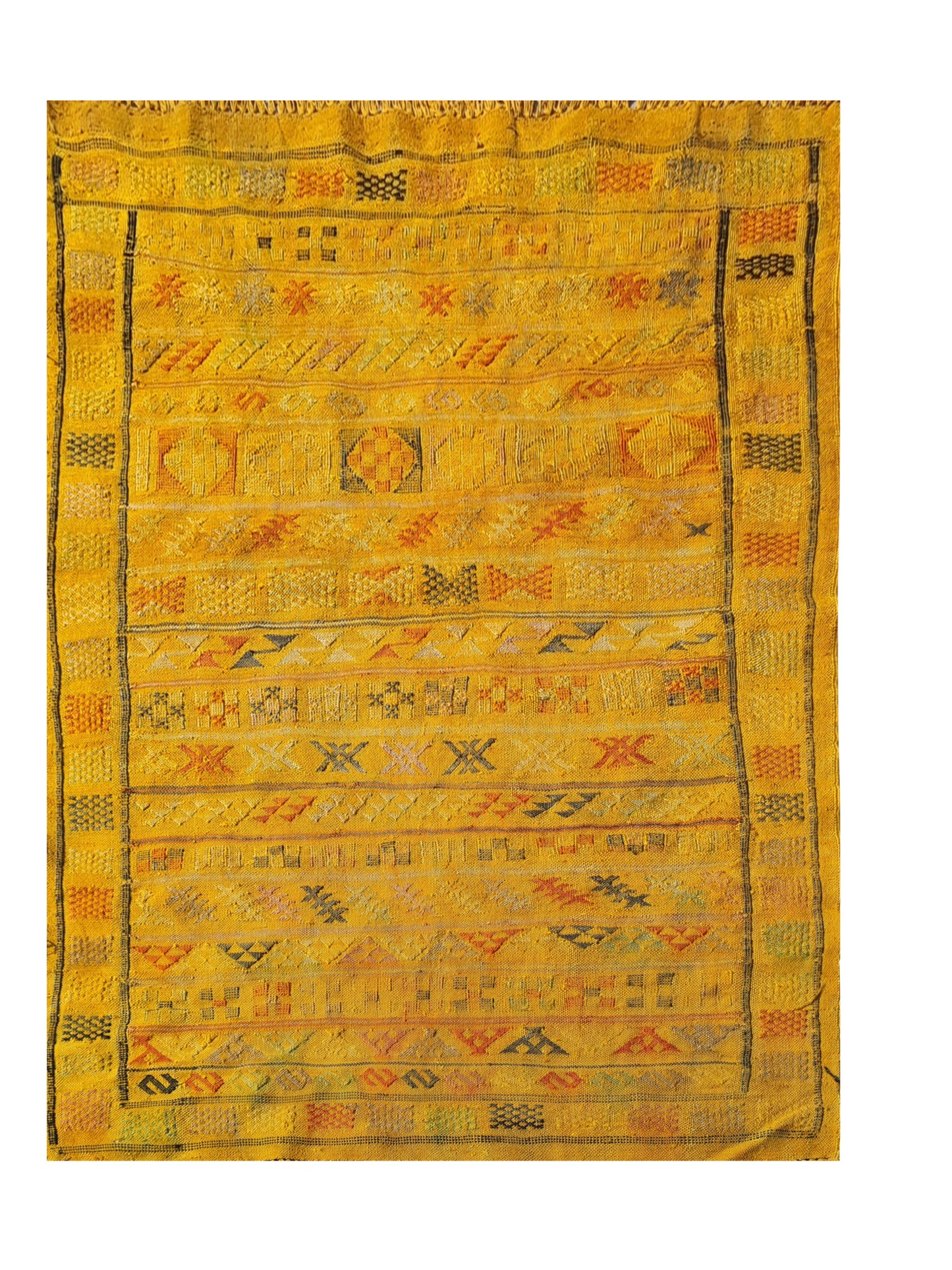 Rare Hand Knotted Vintage Morocco Sumouk Kilim Silk Area Rug 4.9 x 2.11 Ft