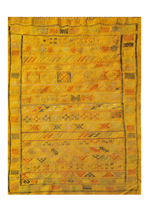 Rare Hand Knotted Vintage Morocco Sumouk Kilim Silk Area Rug 4.9 x 2.11 Ft