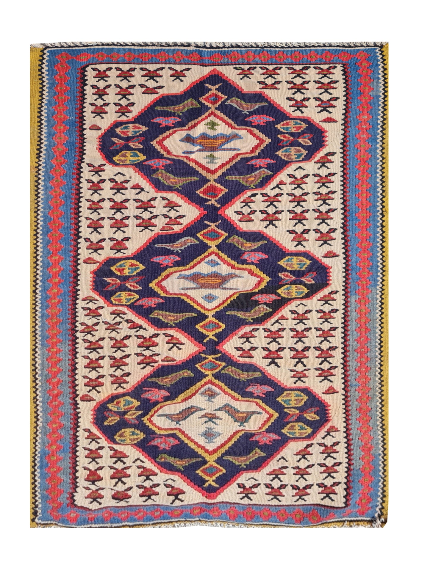 Hand Knotted Vintage Flat Weave Ceena Kilim Kilim Wool Area Rug 5.1 x 3.1 Ft