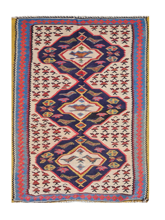 Hand Knotted Vintage Flat Weave Ceena Kilim Kilim Wool Area Rug 5.1 x 3.1 Ft
