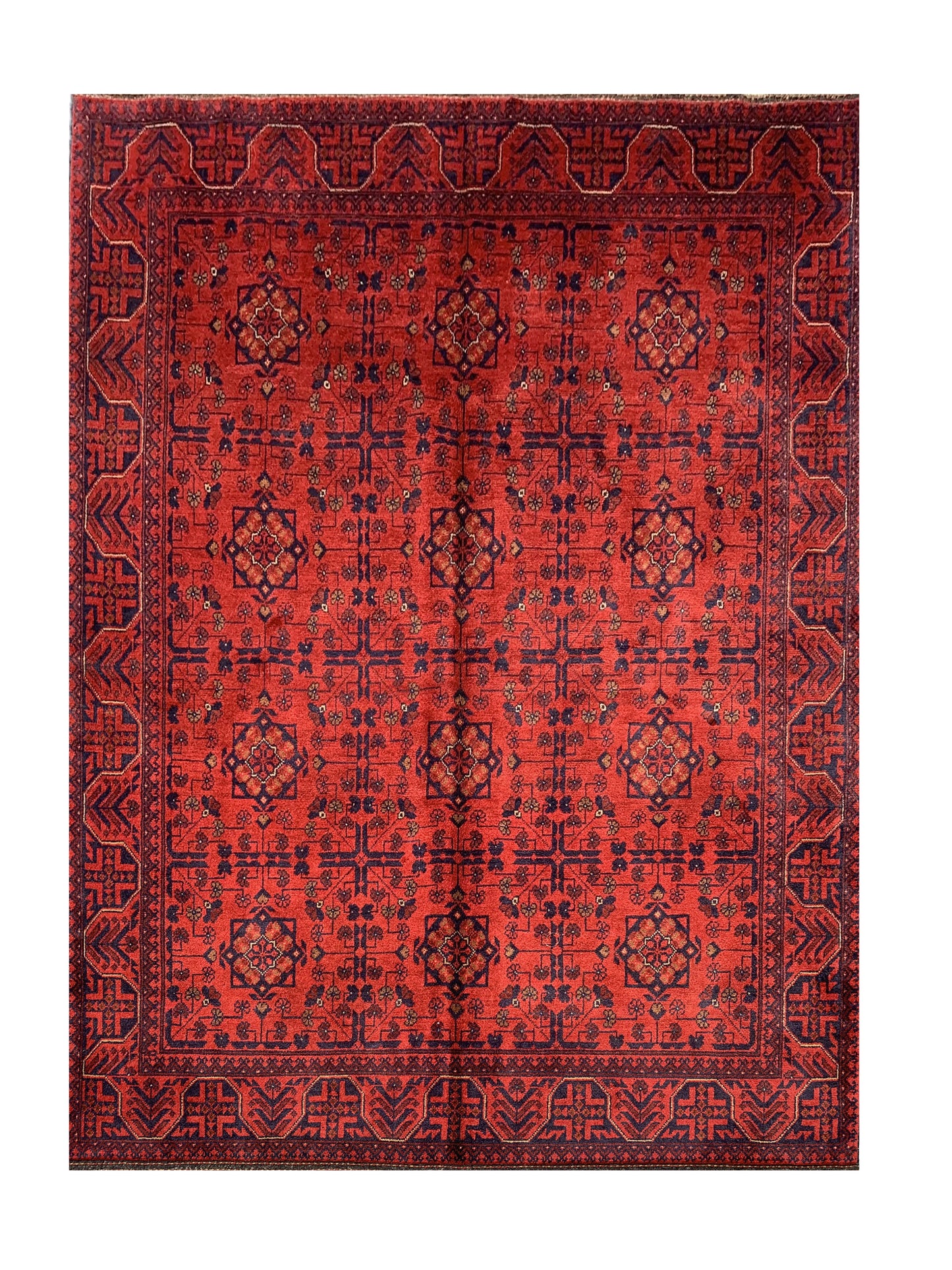 Amazing Hand Knotted Afghan Khal Muhammadi Wool Area Rug 7.9 x 5.9 Ft