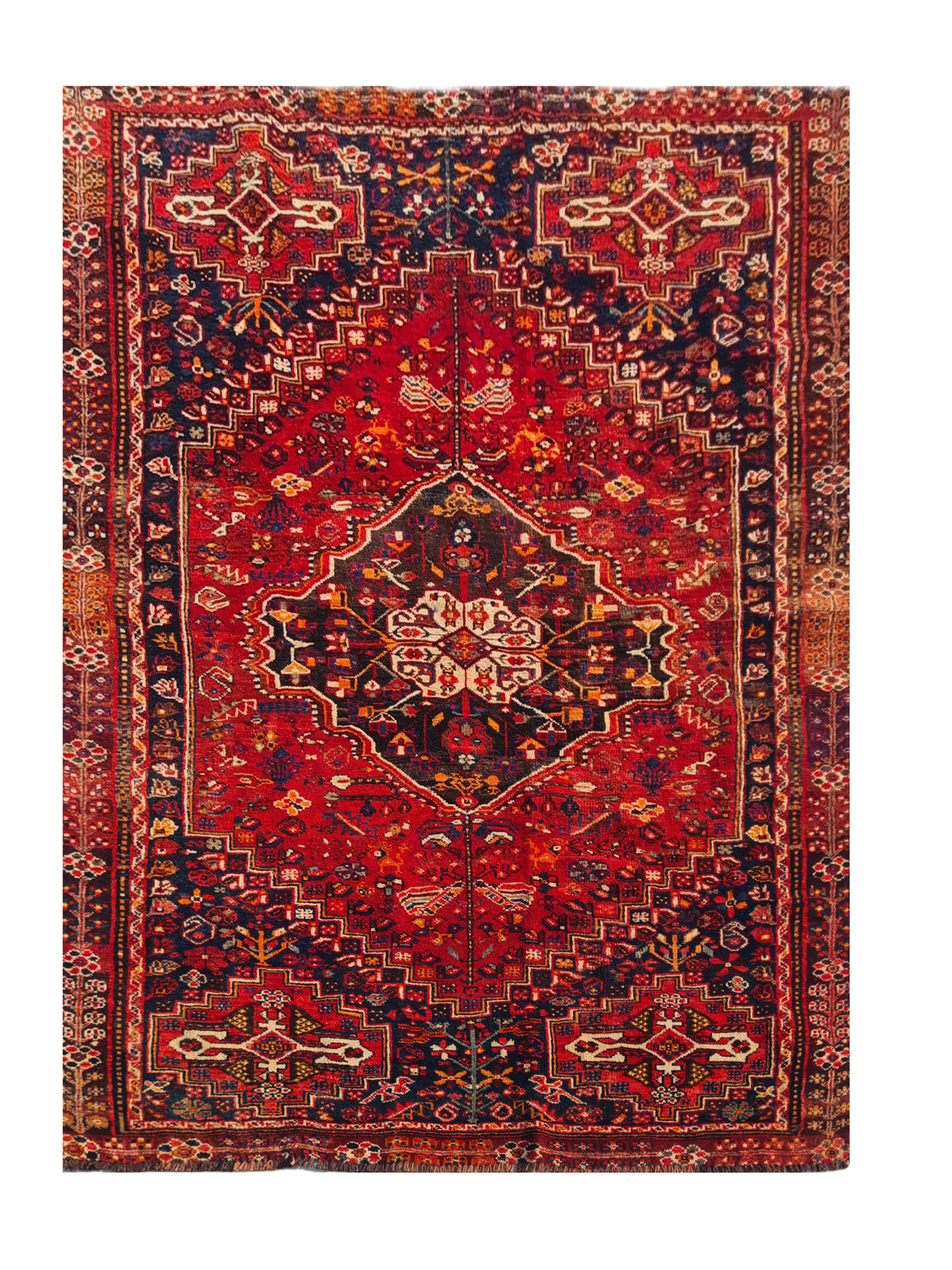 Amazing Hand Knotted Vintage Persian Shrz Wool Area Rug 7.6 x 5.2 Ft