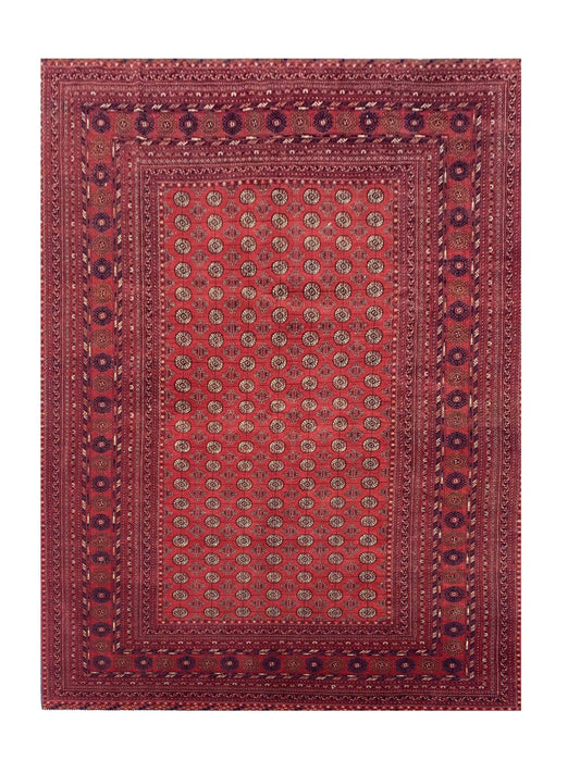 Amazing Hand Knotted Vintage Afghan Turkmen Moori Wool Area Rug 9.11 x 6.7 Ft