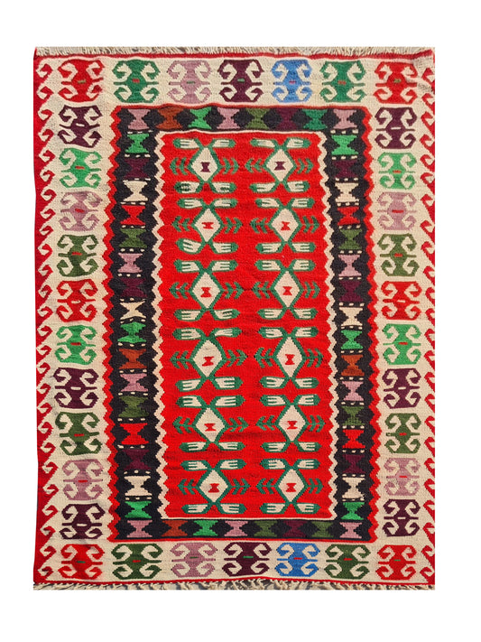 Hand Knotted Vintage Flat Weave Turkish Kilim Kilim Wool Area Rug 6.4 x 3.0 Ft