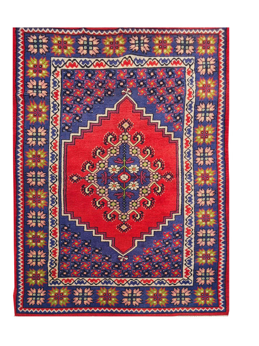 Amazing Hand Knotted Vintage Moroccan Wool Area Rug 7.7 x 3.9 Ft