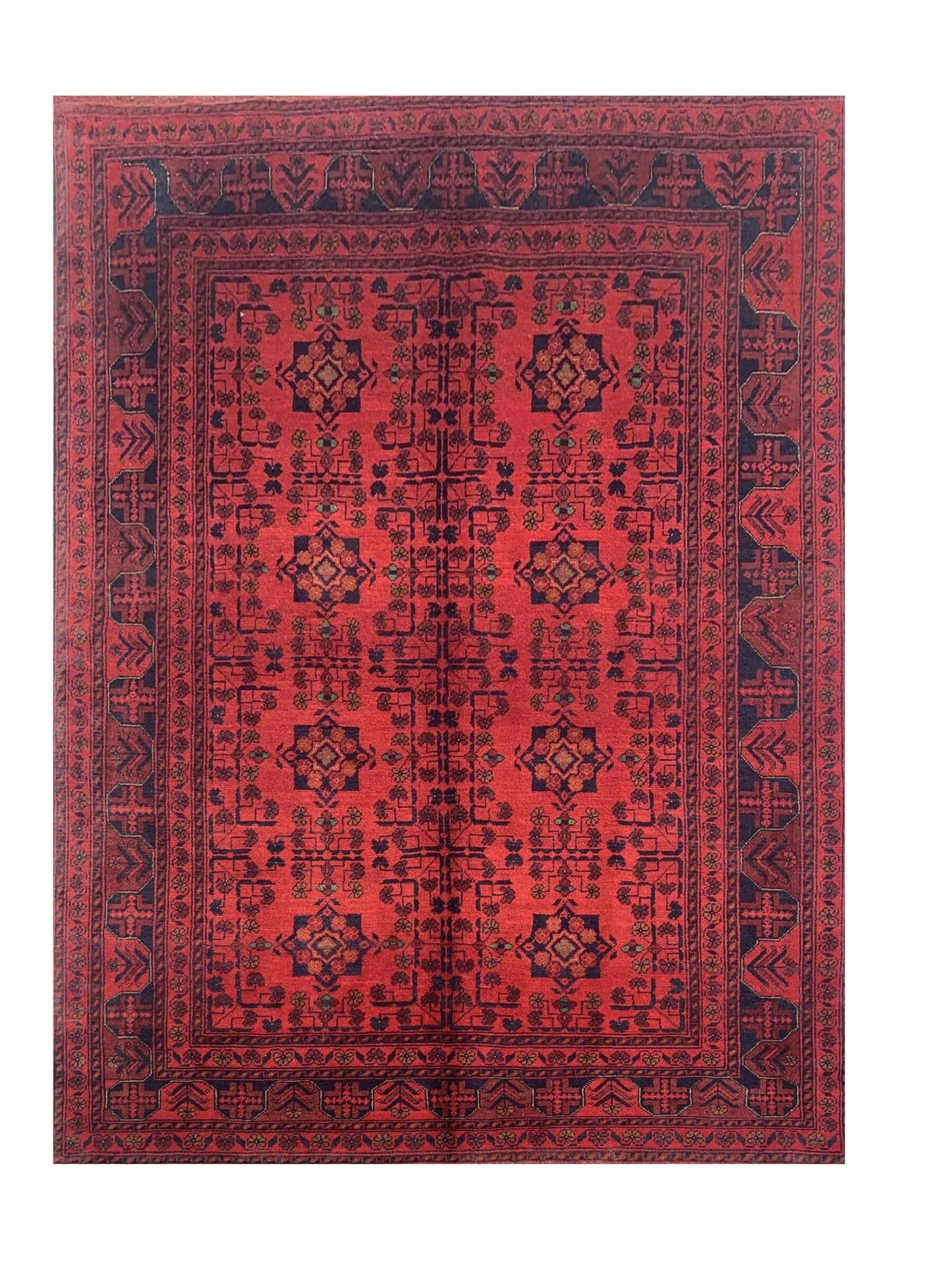 Amazing Hand Knotted Afghan Khal Muhammadi Wool Area Rug 6.7 x 4.11 Ft