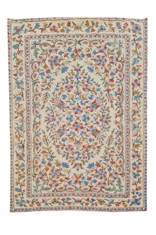 Hand Embroidered Needlework Vintage Kashmiri Textile Wall Hanging 4.10 x 2.10 Ft