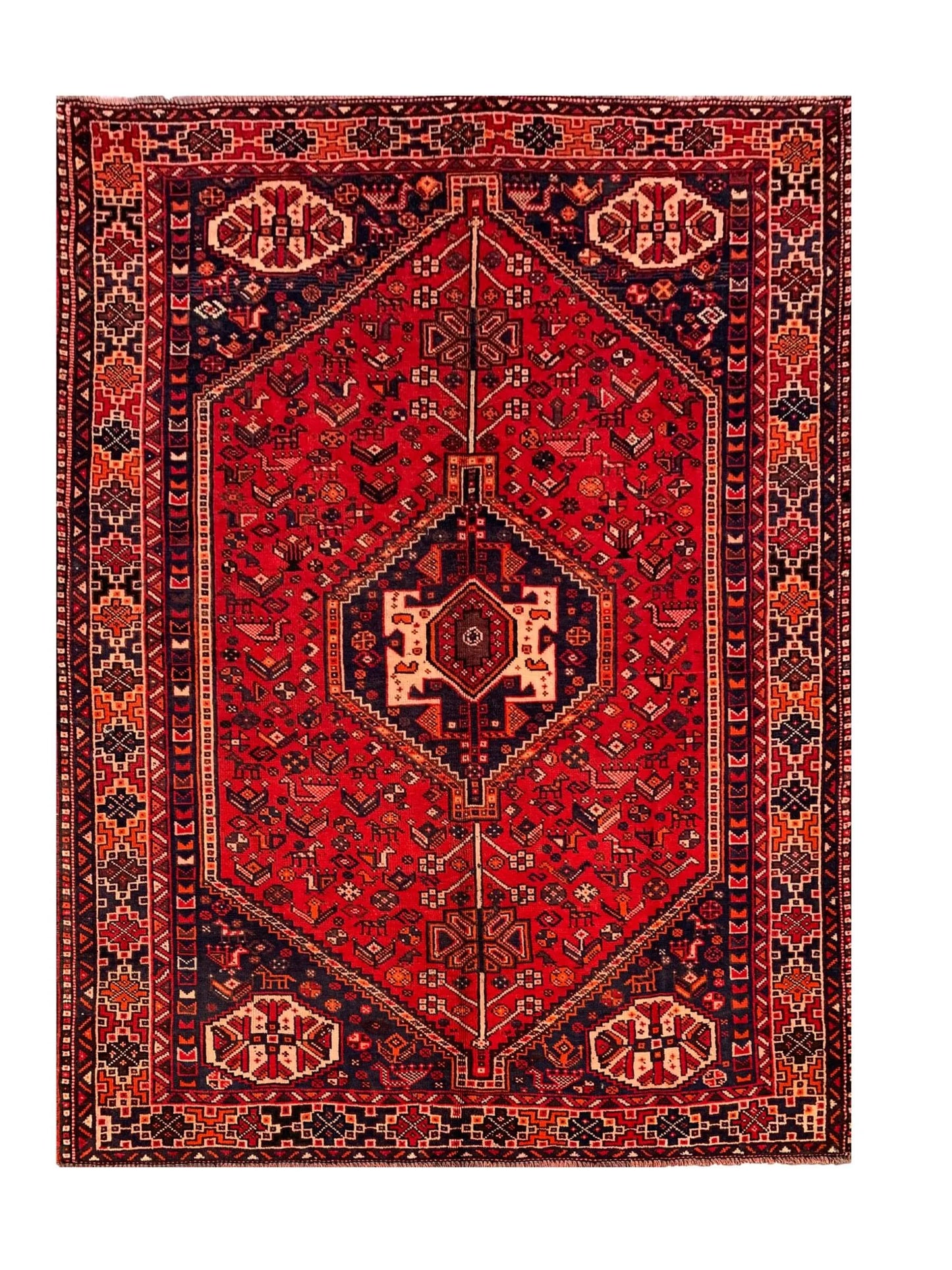 Authentic Hand Knotted Vintage Shrz Pictorial Wool Area Rug 7.9 x 5.5 Ft