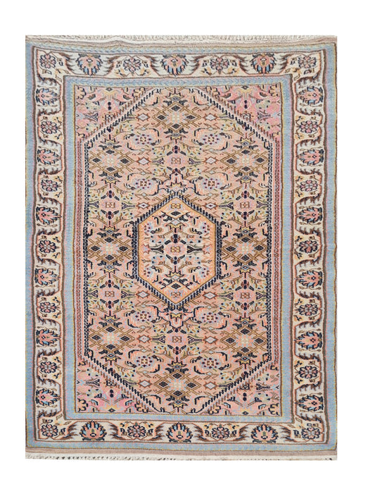 Amazing Hand Knotted Vintage Indo Bijar Wool Area Rug 5.4 x 3.1 Ft