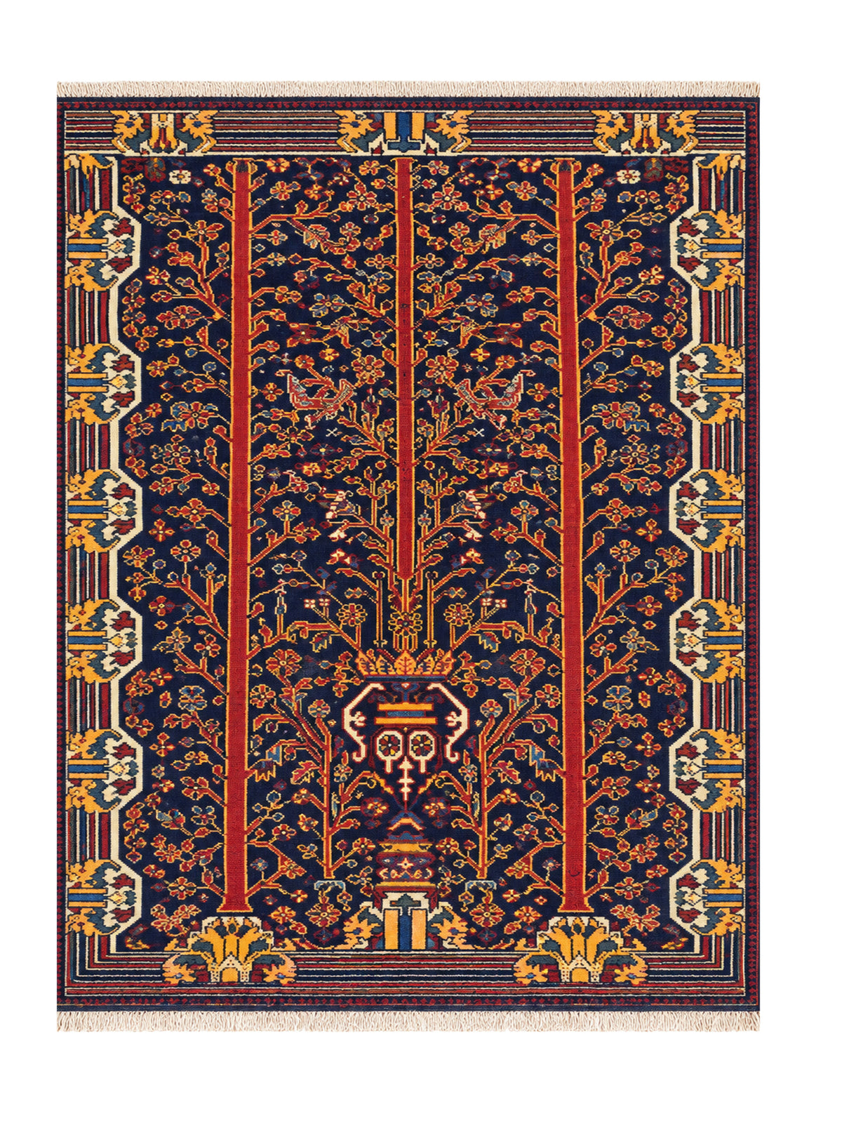 Amazing Hand Knotted Vintage Persian Malayaar Pictorial Wool Area Rug 5.1 x 3.9 Ft