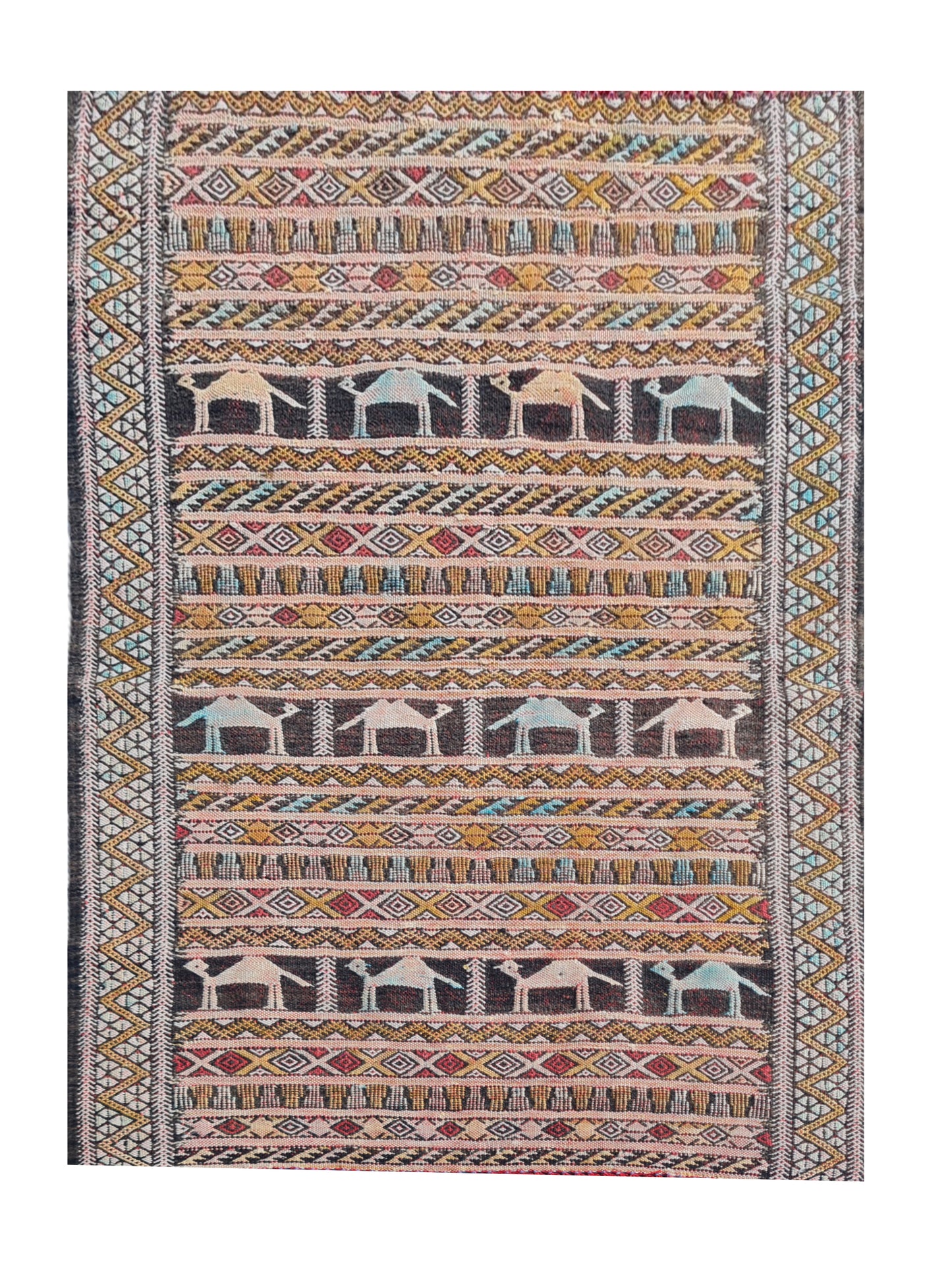 Hand Knotted Vintage Flat Weave Morocco Pictorial Kilim Kilim Wool Area Rug 3.6 x 2.2 Ft