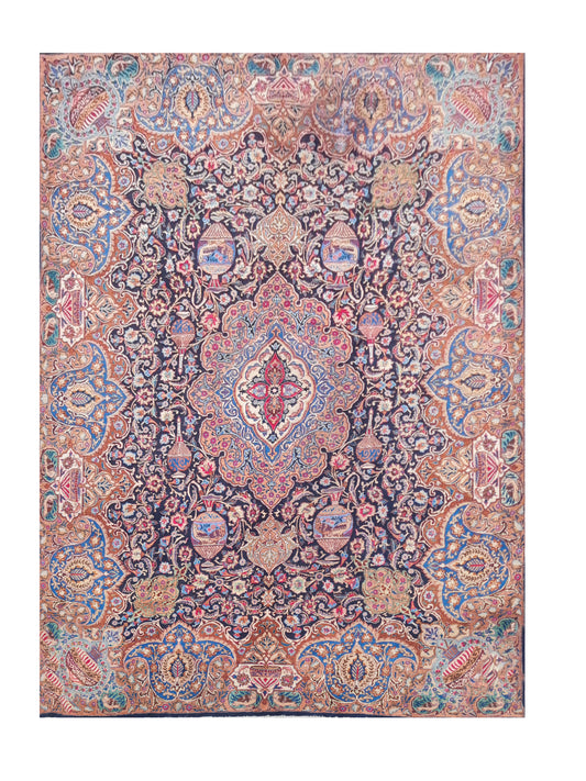 Amazing Hand Knotted Antique Persian Kashmaar Wool Area Rug 11.2 x 8.3 Ft