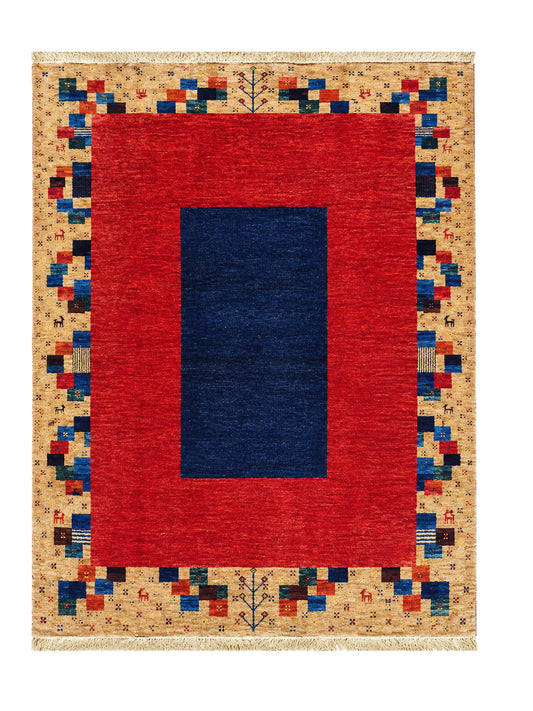 Amazing Hand Knotted Vintage Afghan Gabbah Pictorial Wool Area Rug 6.4 x 5.0 Ft