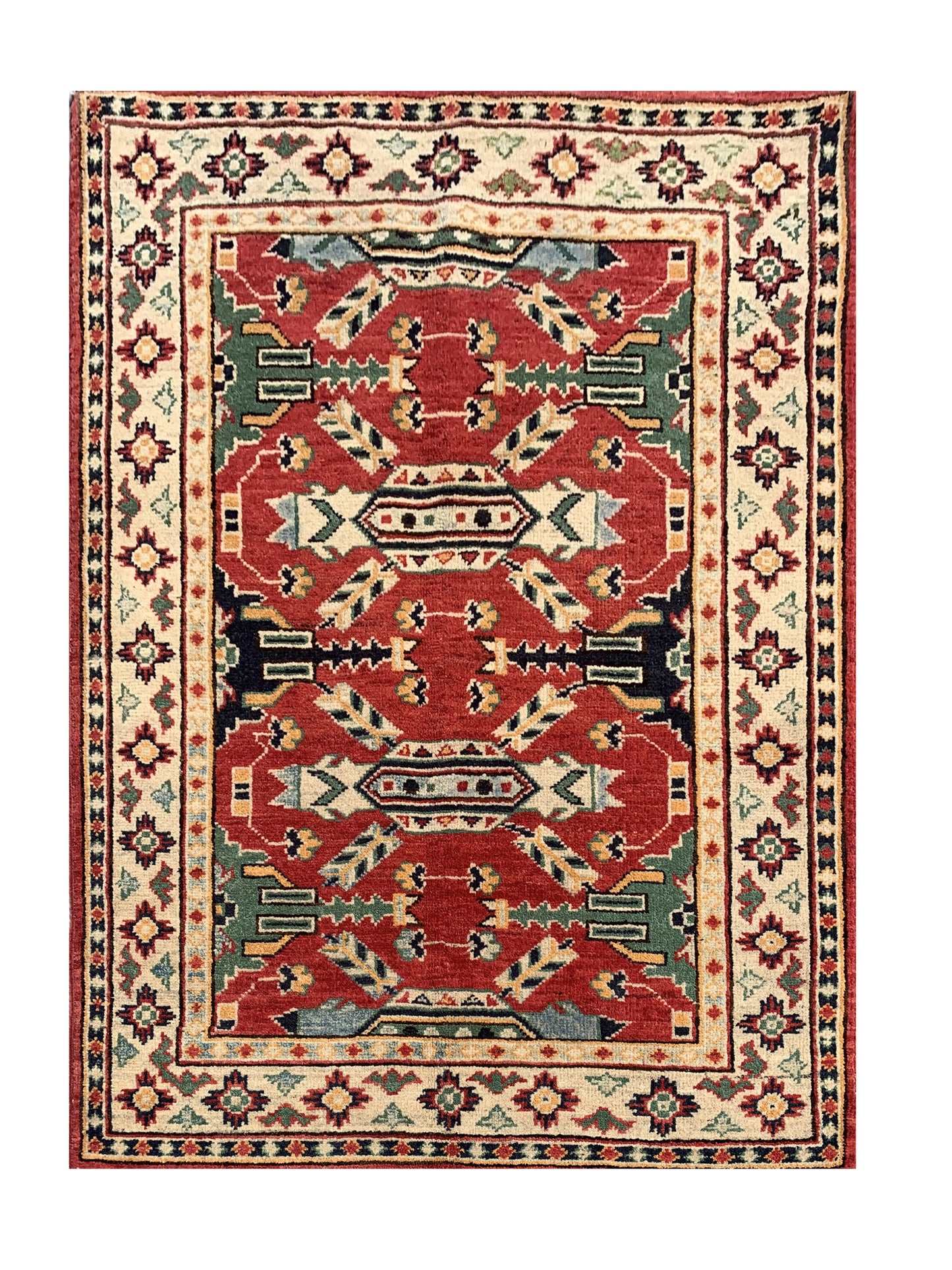 Amazing Hand Knotted Afghan Kazak Wool Area Rug 4.2 x 2.9 Ft