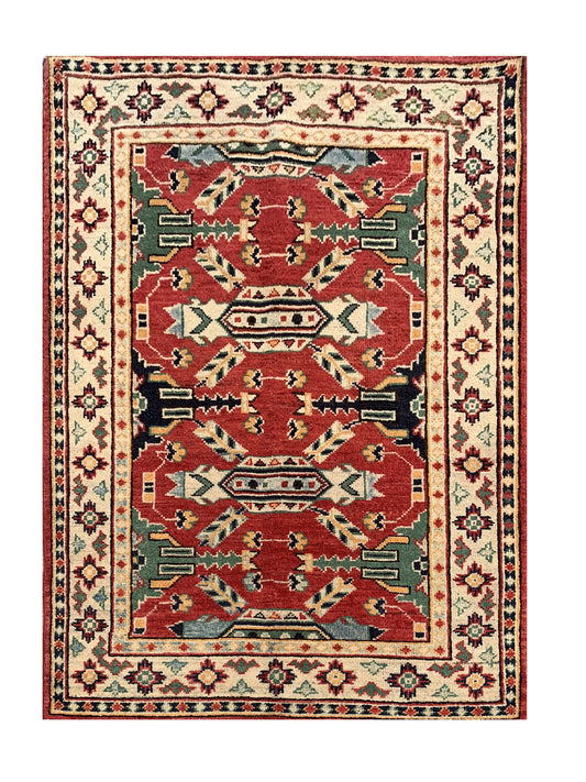 Amazing Hand Knotted Afghan Kazak Wool Area Rug 4.2 x 2.9 Ft