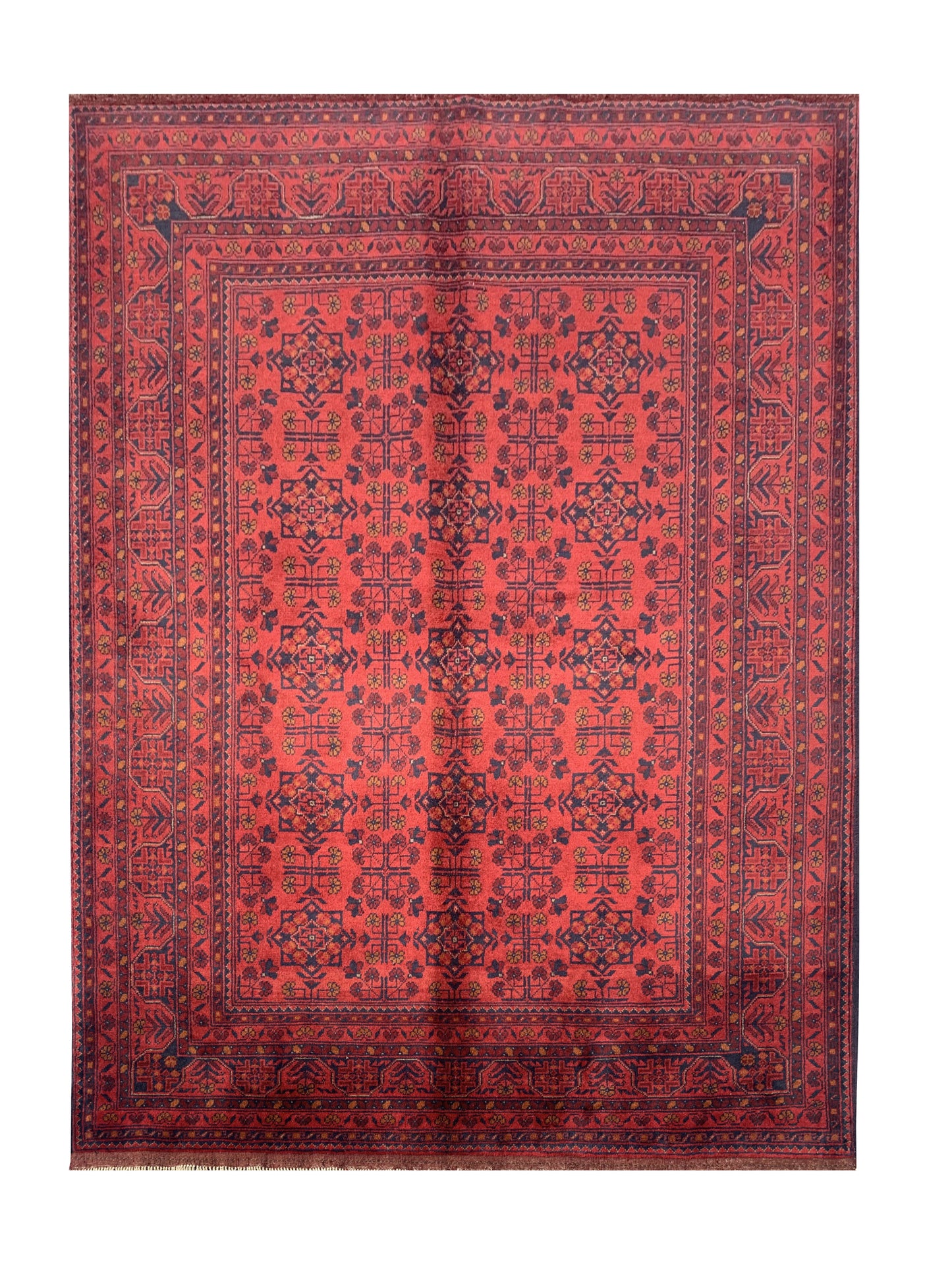 Amazing Hand Knotted Afghan Khal Muhammadi Wool Area Rug 7.7 x 5.8 Ft